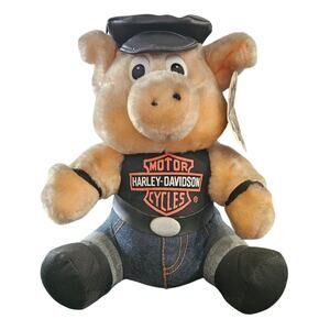 Vintage 1997 Harley Davidson Biker‎ Hog Pig Plush Play-By-Play With Tags 8 Inch